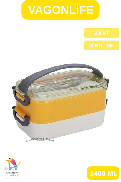 Vagonlife Lunch Box Yeni Nesil Sefer Tası Taşınabilir Yemek Kutusu Çelik 2 Katlı