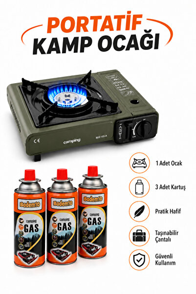 Badem10 (4'lü Set) Taşınabilir Portatif Kamp Ocağı Tek Gözlü 3 Adet Kartuş Ge...