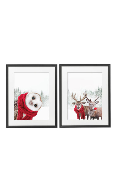 Boomah Accessories Set of 2, Owl and Deer Winter Wall Art Poster with Frame 5...
