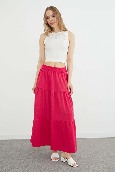 Fulla Moda Elastic Waist Pleated Maxi Skirt