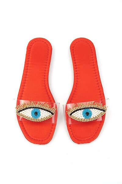 Gökhan Talay Eye Bead Orange Bright Satin Papuci de damă din piatră naturală ...