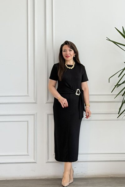 yb yağmur butik Tie-Detail Buckle Short Sleeve Dress