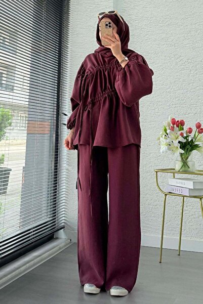 Miraydın Butik طقم بنطلون نسائي بتفاصيل مزركشة M61879 - أرجواني