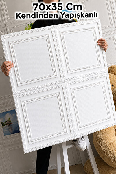 UKAB DEKOR 70x35cm 1 Adet 3d Dekoratif Beyaz Kendinden Yapışkanlı Köpük Duvar...