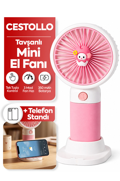 Cestello Tavşan Figürlü Tasarım 3 Kademeli Sessiz Mini El Masa Fan Vantilatör...