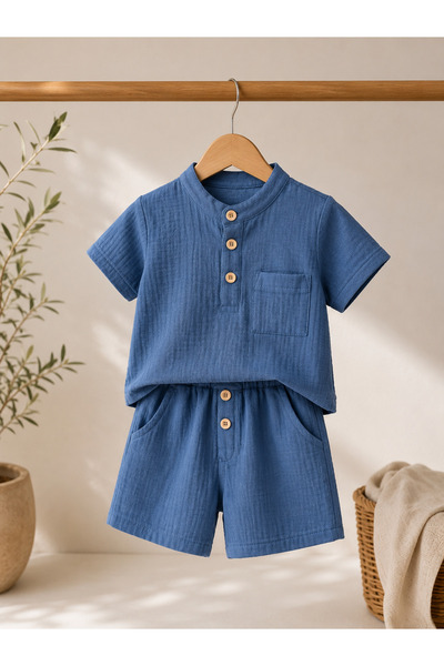 mini kanka Costum de vară pentru băieți de 3-6 ani, 100% bumbac muselină, cu ...