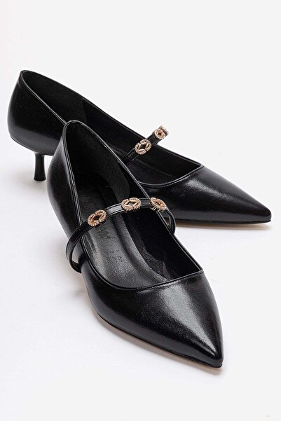 CCWAY AYAKKABI Women's 3-Buckle Thin Heel Pointed-Toe High-Heeled Shoes; Blac...