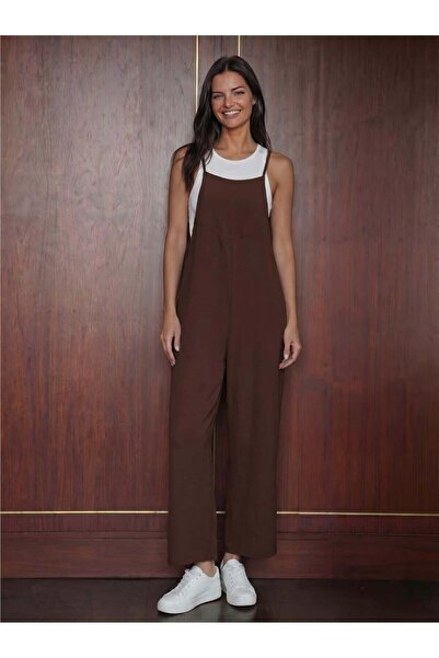 WeShaya Brown Flexible Textured Straight-Leg Pocketed Comfortable Cut Gardene...