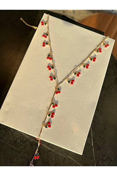 Rose and Light 14K Çelik Üzeri Altın Kaplama Sallantılı Kiraz Y Kolye