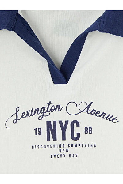 LC Waikiki White Polo Collar Nyc Printed Girls' Undershirt