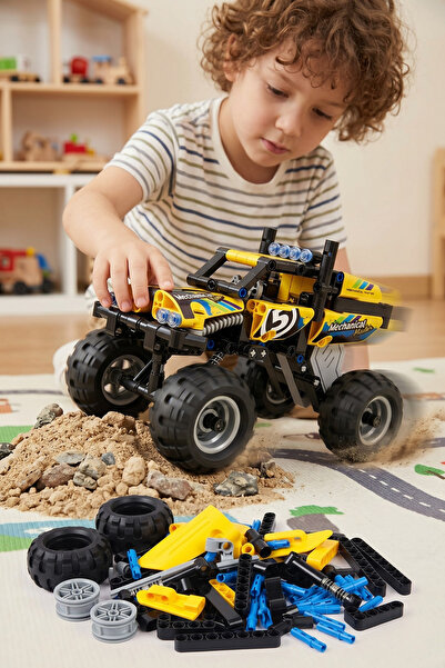 craftivio Pull and Drop Yellow Off-Road Vehicle Building Blocks 199 Pieces St...