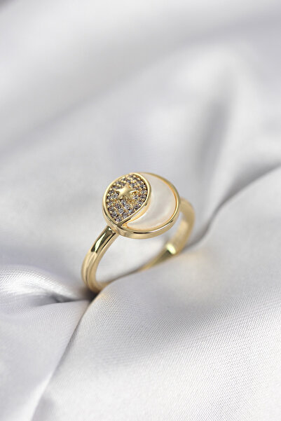 Generic Brand Moon Star Model Gold Color Zircon Stone Women's Ring 5886