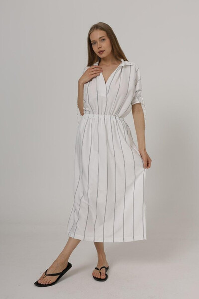 Efnaz style Elastic Waist Dress - White - S - White