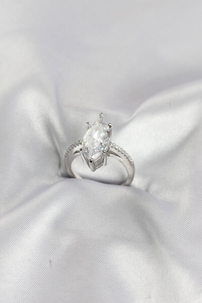 callerrons accessories Silver Color Brass Marquise Cut Zircon Stone Women's R...