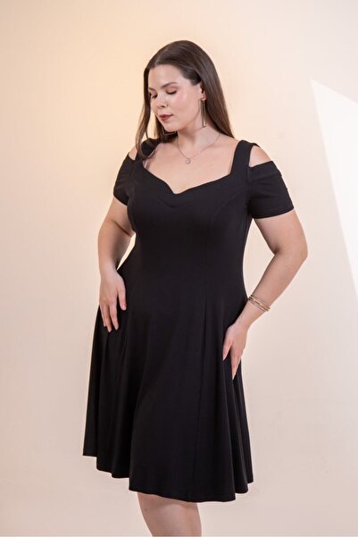 Roxxlen Women's Plus Size Strappy Shoulder Detail Dress