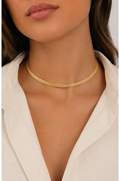 LİNOVE JEWELLERY 925 Ayar Gümüş hasır kolye, 14K Altın kaplama gümüş hasır ko...