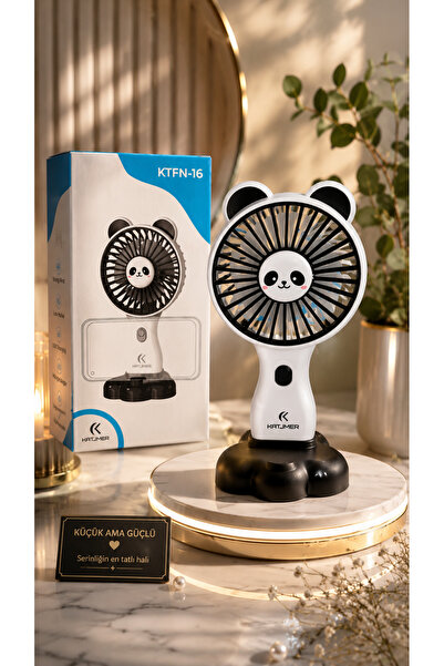 KATJMER Panda Mini El Fanı Telefon Tutuculu Şarjlı USB Type-C 3 Kademeli KTFN-16