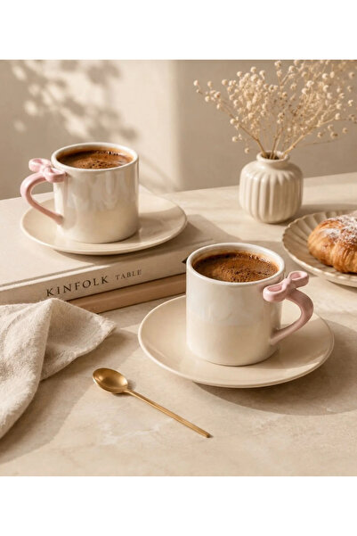 Rachel Design 2-Piece Porcelain Cup Set with Pearlescent Bow Detail