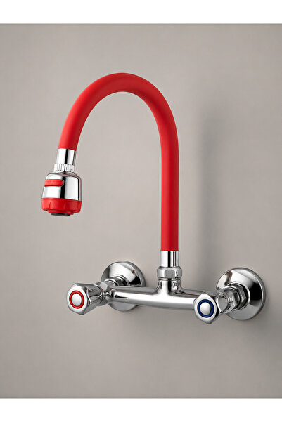 ELMİNA ARMATUR Movable Flexible Pipe Sink Faucet 2-Function Wall Mounted Kitc...