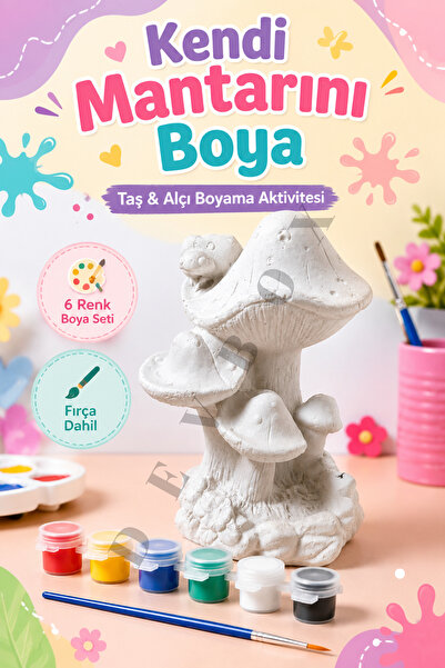 devhome Dekoratif Mantar Figür Boyama Seti 6 Renk Akrilik Boya ve Fırça Dahil...