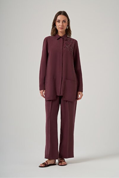 Nuss 1070 Stone Embroidered Shirt Suit Set Murdüm