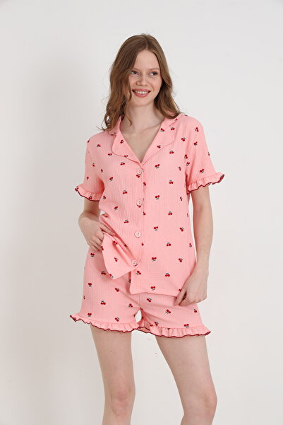 ELİTOL Bürümcük Knitted Short Sleeve Women's Buttoned Shorts Set