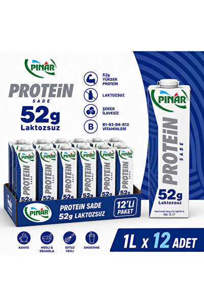 Pınar Laktozsuz Yüksek Proteinli Süt 1lt x 12 Adet