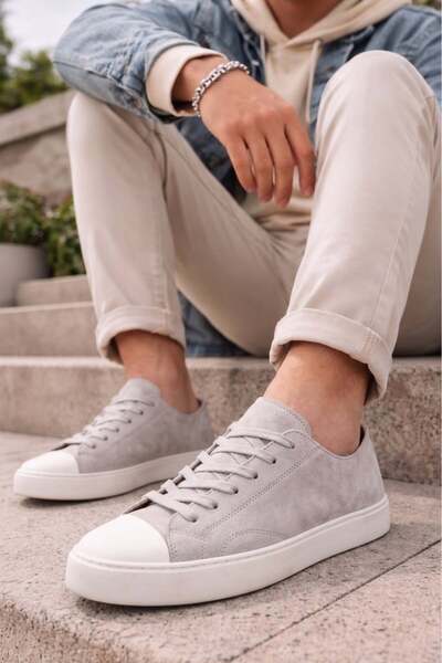 Shoetyle - Beige Genuine Suede Lace-Up Men's Sneaker 666-25