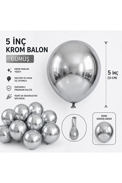 eğlencemarketi 10 Adet Krom Balon Renk Seçenekli 5 inç