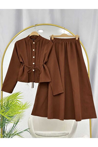 MODA VEDAT Women's Blouse Pleated Detailed Skirt Set -0550