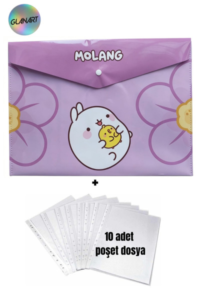 Glanart a4 boy çıt çıt ödev dosyası +10' lu poşet dosya molang