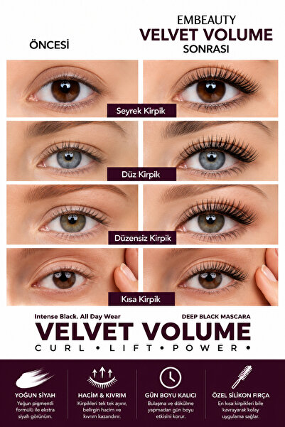 Doğahome Velvet Volume Maskara Ekstra Siyah Hacim Veren Uzatıcı Kalıcı Maskara