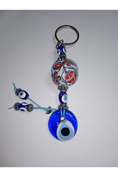 armora tedarik Handmade Keyring with Ceramic Ball and Evil Eye Bead