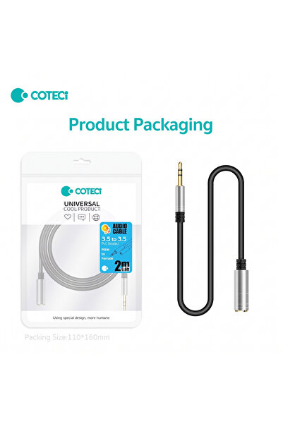 COTECi 3.5mm Dişi ve Erkek Jak Aux Uzatma Kablosu Jack Kulaklık Mikrofon Dest...