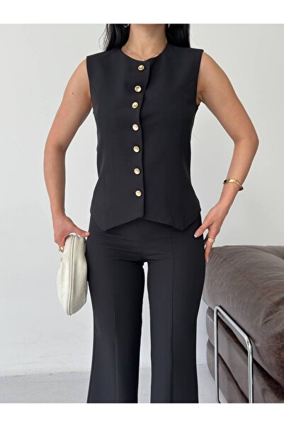 buqre's moda Women's Double Suit with Slit Cuffs, Buttoned Vest and Trousers,...