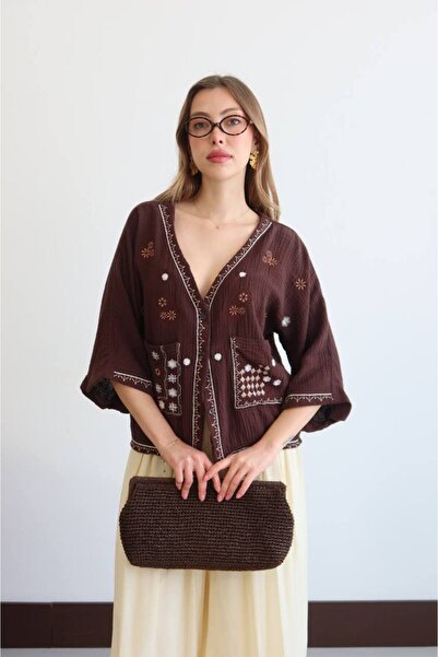 LOKADI Authentic Embroidered Women's Kimono Jacket - Bohemian Style Cotton Do...