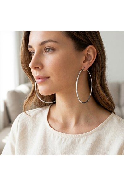 SU PERİSİ TAKI BİJUTERİ Steel Silver Anti-Tarnish King Size Hoop Earrings