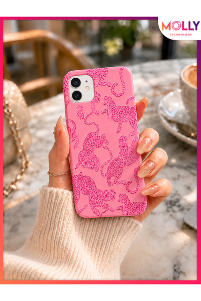 Molly iPhone 12 MİNİ İçin Pink Predator Desenli İçi Kadife Silikon Kılıf