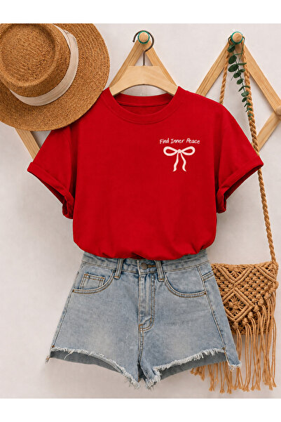 Trend Sizde Μπλουζάκι Unisex με στάμπα Cepkurdele σε κόκκινο χρώμα και λαιμόκ...