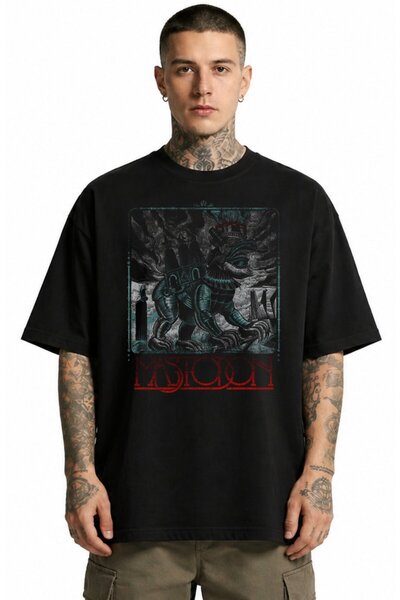 Fuddy Moda Μπλουζάκι Unisex Mastodon με στάμπα και λαιμόκοψη, Oversize μπλουζ...