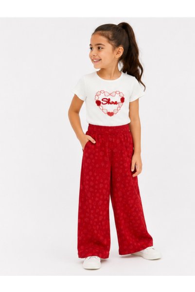 trikomode Set de top și pantaloni pentru fete cu broderie în formă de inimă