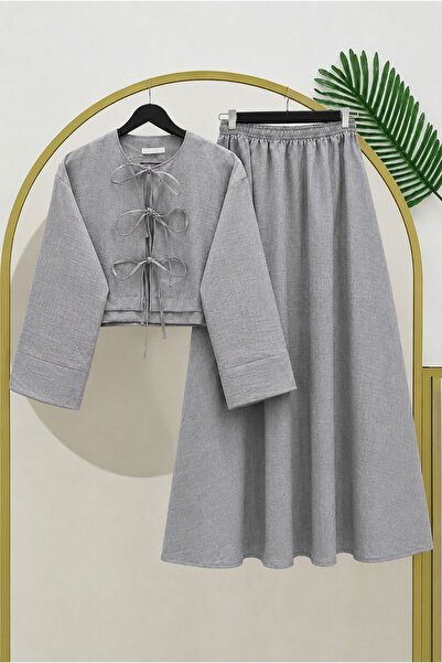 MODA Sofya keten üç bağlamalı etekli takım
