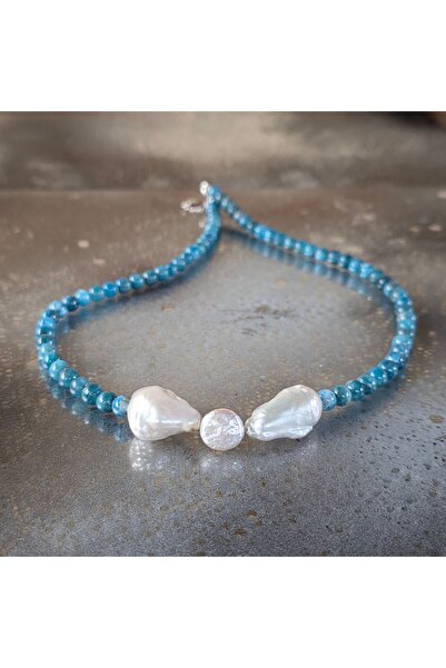 DRUZY Colier cu apatit și perle, Blue Whisper#35