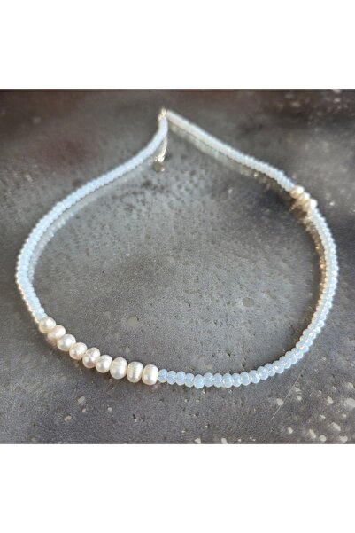 DRUZY Faceted Opal and Pearl Necklace Light #56