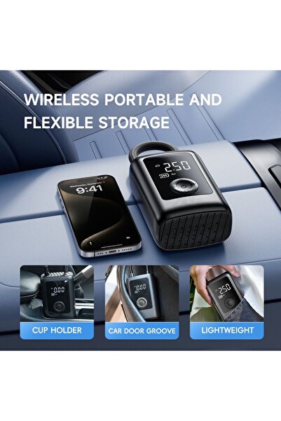 Generic ضاغط هواء لاسلكي محمول للسيارة، مضخة هواء كهربائية للإطارات 🚗 ⚡