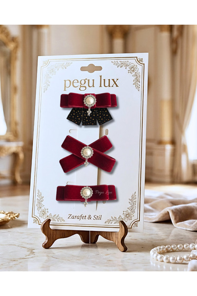 pegu baby collection Комплект от 3 малки луксозни бордо кадифени панделки с к...