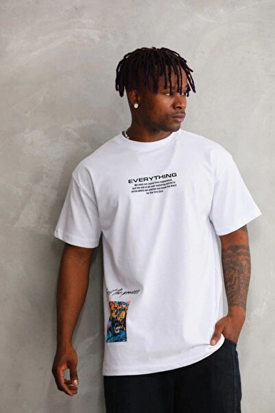 Mariposa Secret Men's Crew Neck Printed Oversize T-Shirt - White