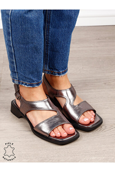 ANGEL BLUE Women's genuine Leather Sandals with straps CRL1627 Pewter
