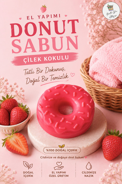 renkli izler atölyesi Strawberry Dream Donut Soap – Pink Candy (1 Piece)