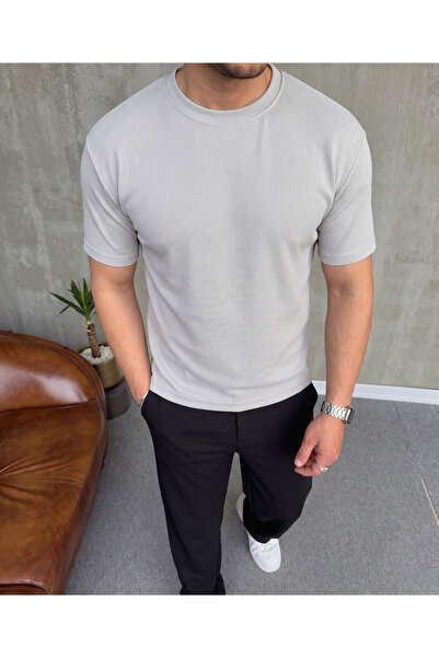 viperkombin Men's Textured T-Shirt Waffle Fabric Cotton Fitted Fit